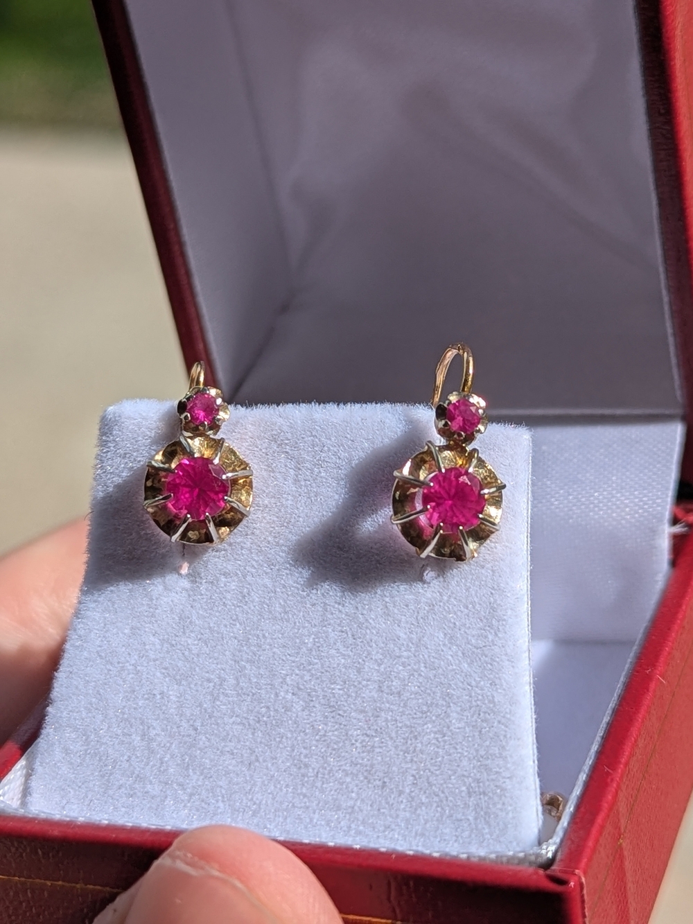 Antique french dormuese ruby sleeper earrings